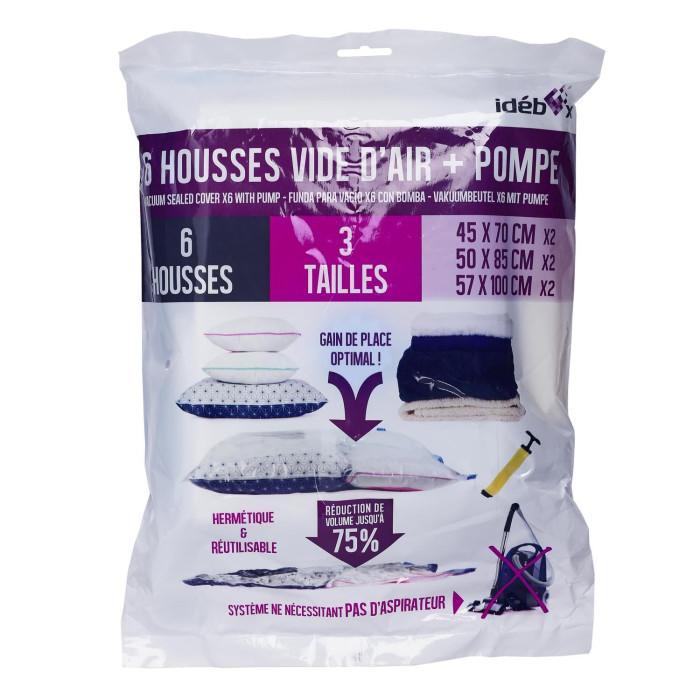 Paris Prix Lot De 6 Housses & Pompe "Vide D'Air" 100cm Transparent