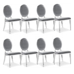 paris prix Lot de 8 Chaises Médaillon Velours "Tatianna" 90cm Argent