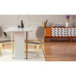 Paris Prix Lot De 8 Chaises Médaillon Velours "Tatianna" 90cm Taupe & Or