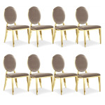 paris prix Lot de 8 Chaises Médaillon Velours "Tatianna" 90cm Taupe & Or