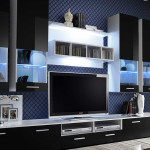 Paris Prix Meuble TV Mural Design "Dorade" 300cm Noir & Blanc