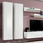 Paris Prix Meuble TV Mural Design "Fly I" 310cm Blanc