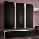 Paris Prix Meuble TV Mural Design "Fly I" 320cm Noir & Blanc