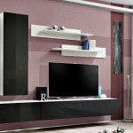 Paris Prix Meuble TV Mural Design "Fly I" 320cm Noir & Blanc