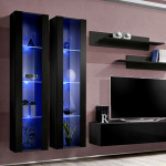 Paris Prix Meuble TV Mural Design "Fly II" 310cm Noir