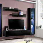 Paris Prix Meuble TV Mural Design "Fly II" 310cm Noir