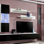 Paris Prix Meuble TV Mural Design "Fly II" 320cm Noir & Blanc