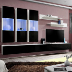 paris prix Meuble TV Mural Design "Fly II" 320cm Noir & Blanc