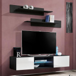 paris prix Meuble TV Mural Design "Fly III" 160cm Blanc & Noir