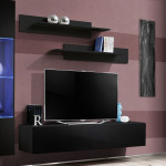 Paris Prix Meuble TV Mural Design "Fly III" 210cm Noir