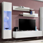Paris Prix Meuble TV Mural Design "Fly III" 260cm Blanc
