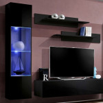 Paris Prix Meuble TV Mural Design "Fly III" 260cm Noir