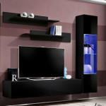 Paris Prix Meuble TV Mural Design "Fly III" 260cm Noir