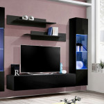 Paris Prix Meuble TV Mural Design "Fly III" 310cm Noir