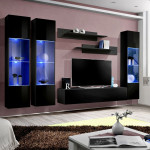 paris prix Meuble TV Mural Design "Fly III" 310cm Noir