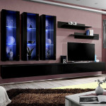 paris prix Meuble TV Mural Design "Fly III" 320cm Noir