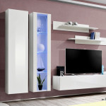 Paris Prix Meuble TV Mural Design "Fly IV" 260cm Blanc