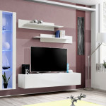 Paris Prix Meuble TV Mural Design "Fly IV" 260cm Blanc
