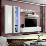 paris prix Meuble TV Mural Design "Fly IV" 260cm Blanc