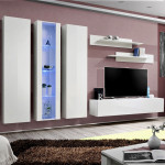 paris prix Meuble TV Mural Design "Fly IV" 310cm Blanc