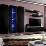 paris prix Meuble TV Mural Design "Fly IV" 310cm Noir