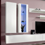 Paris Prix Meuble TV Mural Design "Fly IV" 320cm Blanc
