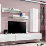 Paris Prix Meuble TV Mural Design "Fly IV" 320cm Blanc