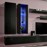 Paris Prix Meuble TV Mural Design "Fly IV" 320cm Noir