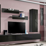 Paris Prix Meuble TV Mural Design "Fly IV" 320cm Noir