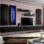 paris prix Meuble TV Mural Design "Fly IV" 320cm Noir