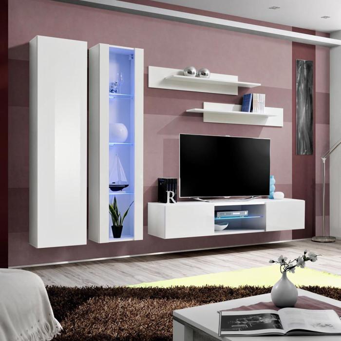 Paris Prix Meuble TV Mural Design "Fly LXXXVIII" 260cm Blanc