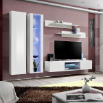 paris prix Meuble TV Mural Design "Fly LXXXVIII" 260cm Blanc