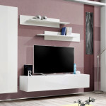 Paris Prix Meuble TV Mural Design "Fly V" 310cm Blanc