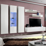 paris prix Meuble TV Mural Design "Fly V" 310cm Blanc