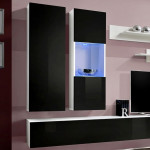 Paris Prix Meuble TV Mural Design "Fly V" 320cm Noir & Blanc