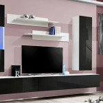 Paris Prix Meuble TV Mural Design "Fly V" 320cm Noir & Blanc