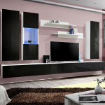 paris prix Meuble TV Mural Design "Fly V" 320cm Noir & Blanc