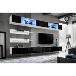 Paris Prix Meuble TV Mural Design "Fly VIII" 320cm Noir & Blanc