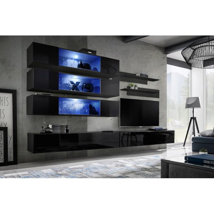 Paris Prix Meuble TV Mural Design "Fly XI" 320cm Noir