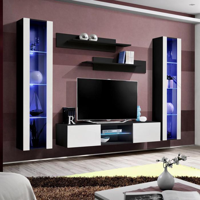 Paris Prix Meuble TV Mural Design "Fly XIX" 260cm Blanc & Noir