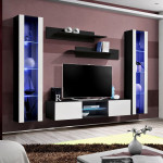 paris prix Meuble TV Mural Design "Fly XIX" 260cm Blanc & Noir