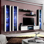 paris prix Meuble TV Mural Design "Fly XLIII" 310cm Blanc & Noir