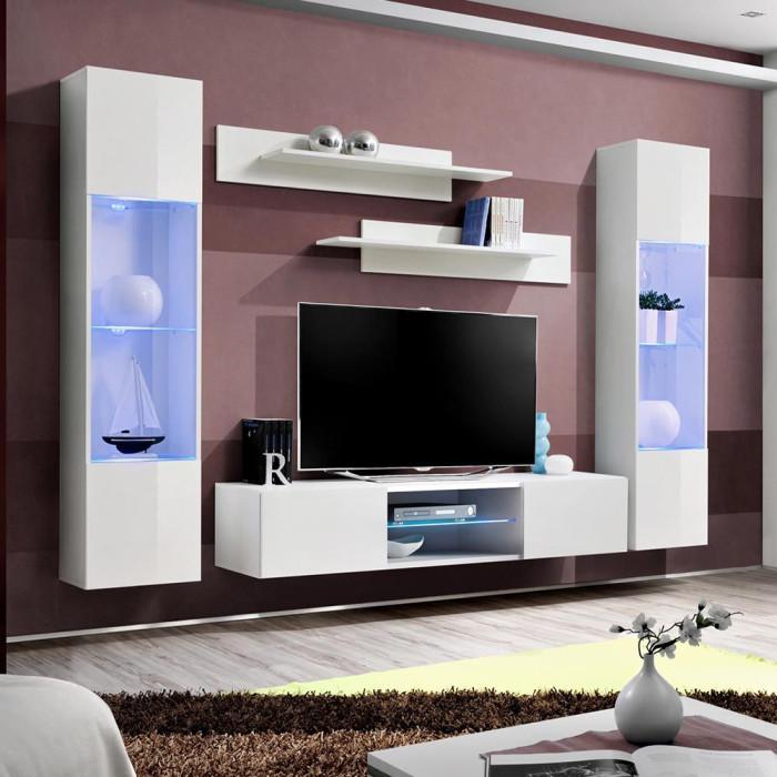 Paris Prix Meuble TV Mural Design "Fly XXX" 260cm Blanc
