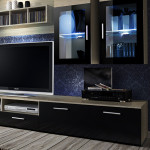 Paris Prix Meuble TV Mural Design "Lyra" 300cm Chêne & Noir