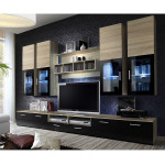 paris prix Meuble TV Mural Design "Lyra" 300cm Chêne & Noir