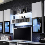 Paris Prix Meuble TV Mural Design "Lyra" 300cm Noir & Blanc