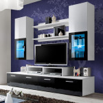 paris prix Meuble TV Mural Design "Mini" 200cm Noir & Blanc