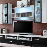 Paris Prix Meuble TV Mural Design "Quadro" 300cm Noir & Blanc