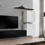 Paris Prix Meuble TV Mural Design "Switch IV" 320cm Blanc & Noir