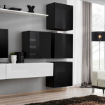 Paris Prix Meuble TV Mural Design "Switch IX" 310cm Blanc & Noir